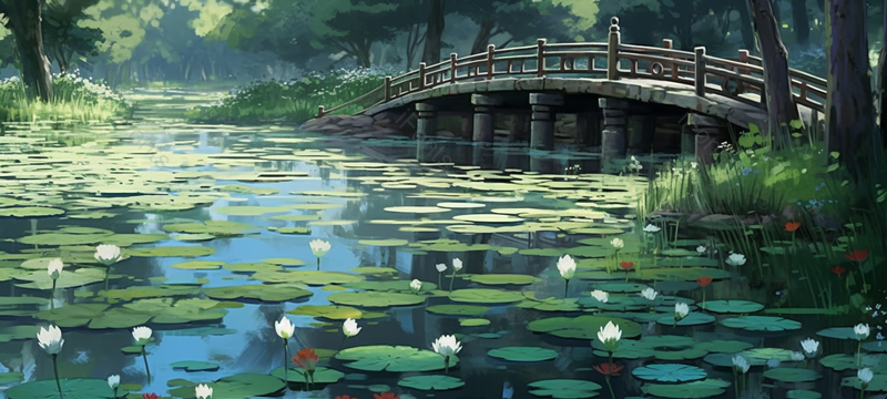 桥下湖面荷花风景,插画/手绘图,插画/手绘图库,插画/手绘图下载,插画/手绘
